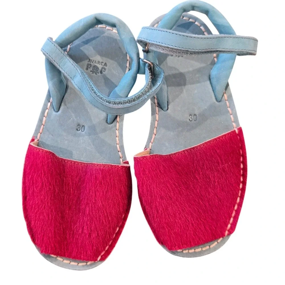 Avarca‎ Pop Kids Leather Pony Hair Menorcan Sandals Pink Blue Size 30 EU